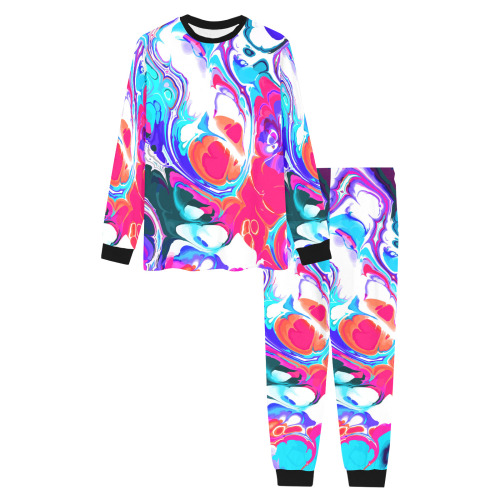 Blue White Pink Liquid Flowing Marbled Ink Abstract Men's All Over Print Pajama Set