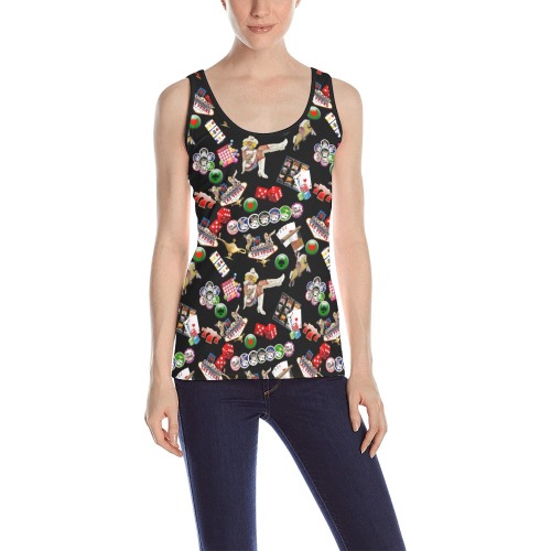 Las Vegas Icons Gamblers Delight / Black All Over Print Tank Top for Women (Model T43)