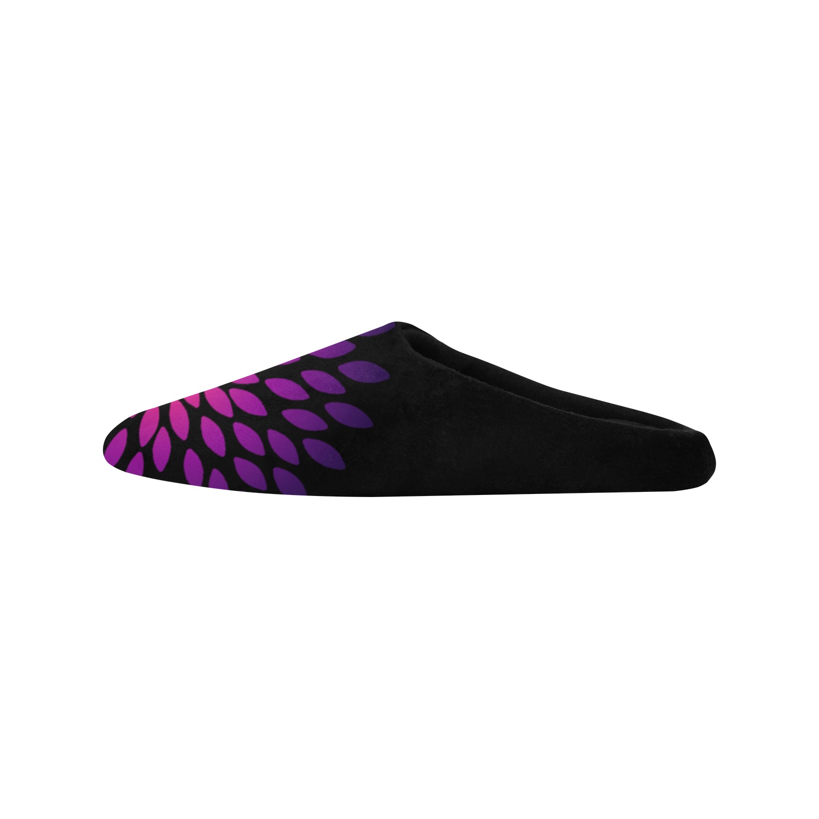 Ô Pink and Violet Zinnia on Black Women's Non-Slip Cotton Slippers (Model 0602)