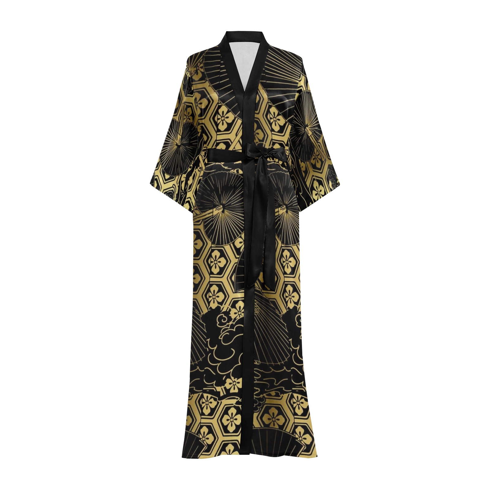 Japanese Gold Screen Pattern Long Kimono Robe