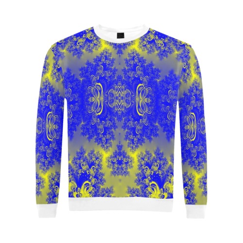 Sunlight and Blueberry Plants Frost Fractal All Over Print Crewneck Sweatshirt for Men (Model H18)
