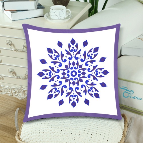 Blue and White Snowflake Mandala Custom Zippered Pillow Cases 18"x 18" (Twin Sides) (Set of 2)