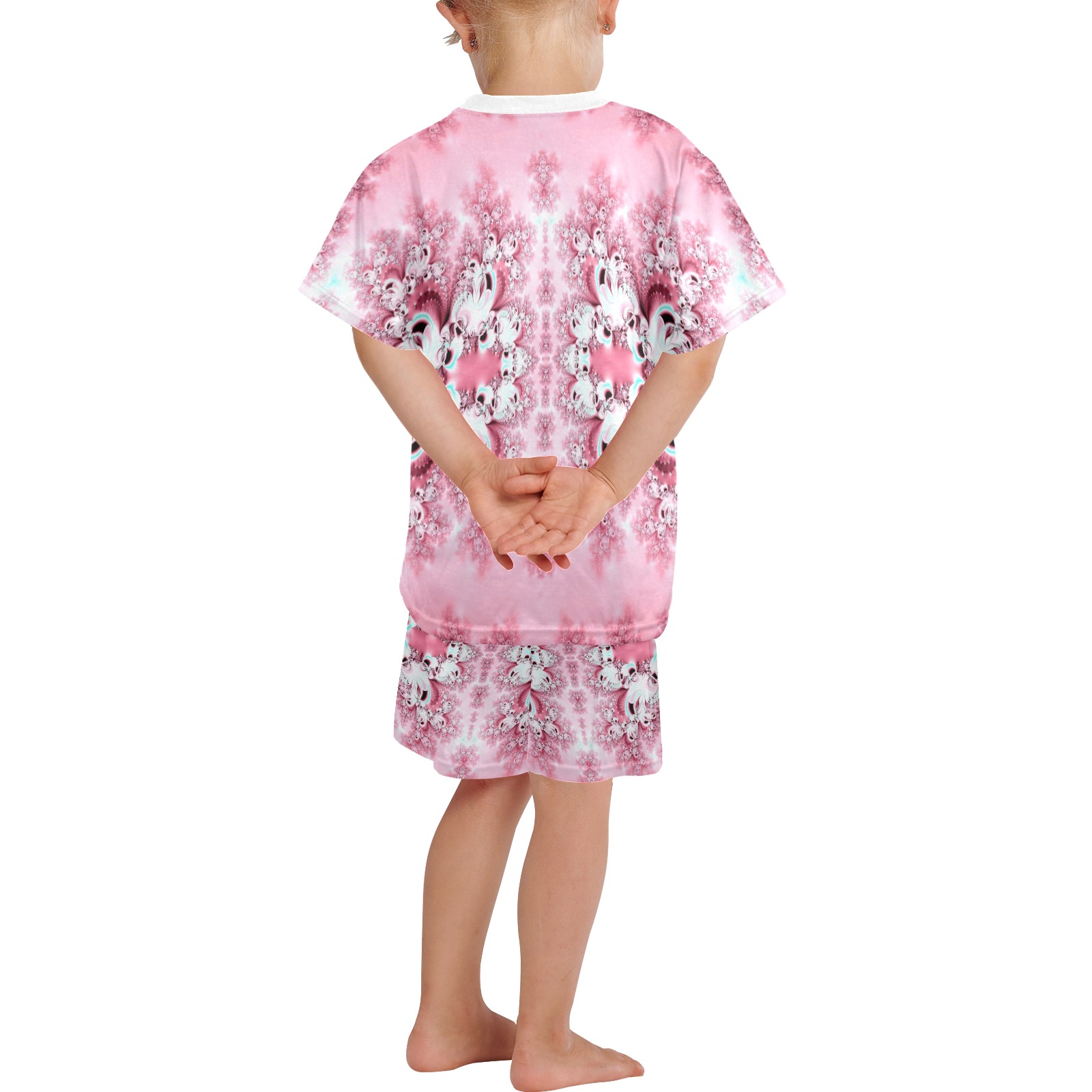 Pink Rose Garden Frost Fractal Little Girls' Short Pajama Set