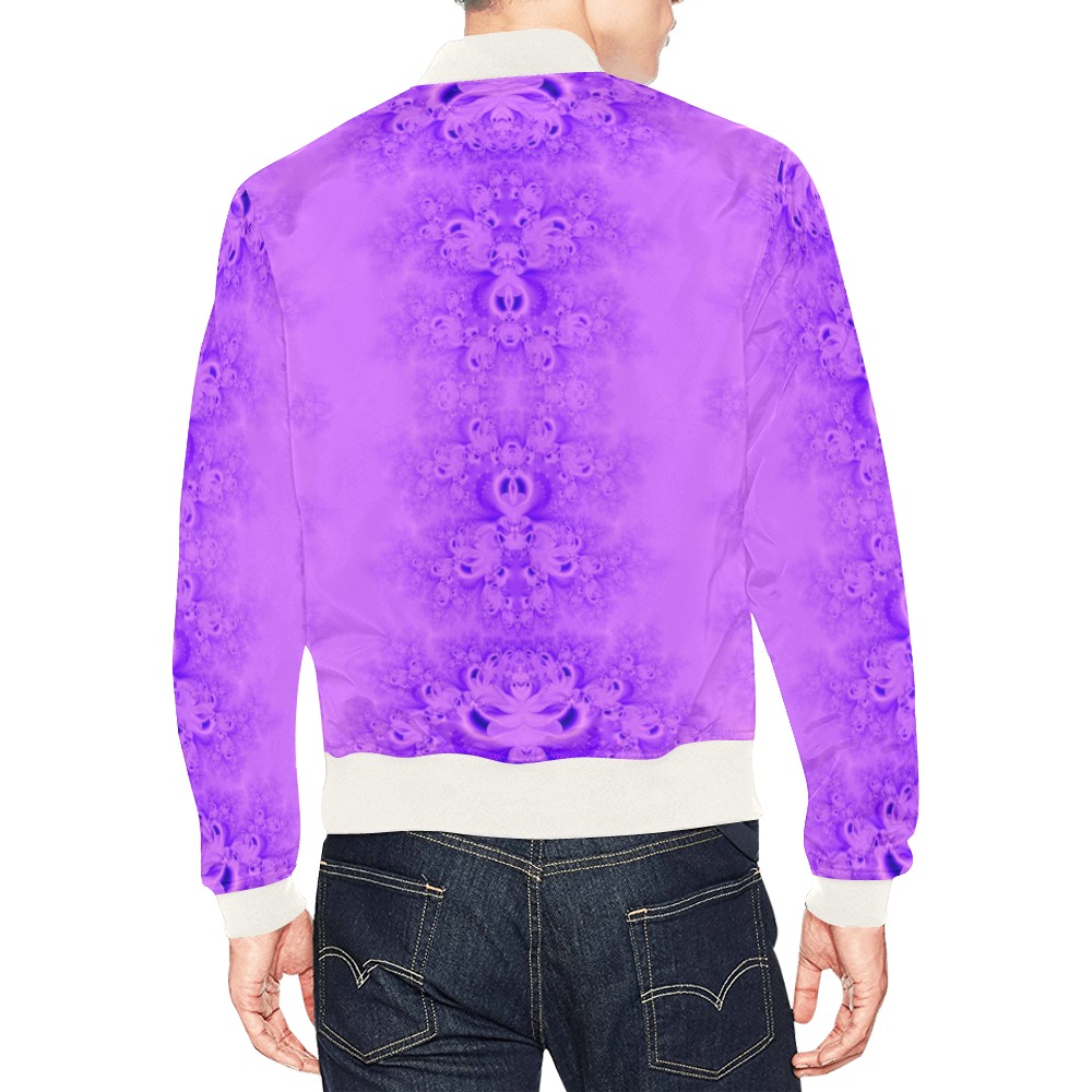 Purple Lilacs Frost Fractal All Over Print Bomber Jacket for Men (Model H19)