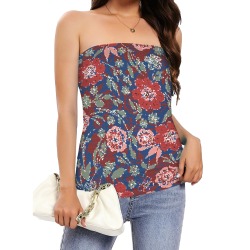 Mosaic red flowers MP Women's Long Tube Top (Model T84)