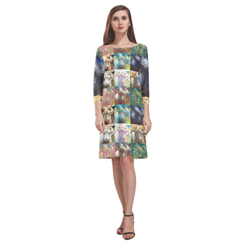 Sheep With Filters Collage Rhea Loose Round Neck Dress(Model D22)