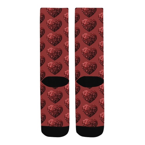 Red sparkles heart faux glitter Valentines Day love pattern Men's Custom Socks