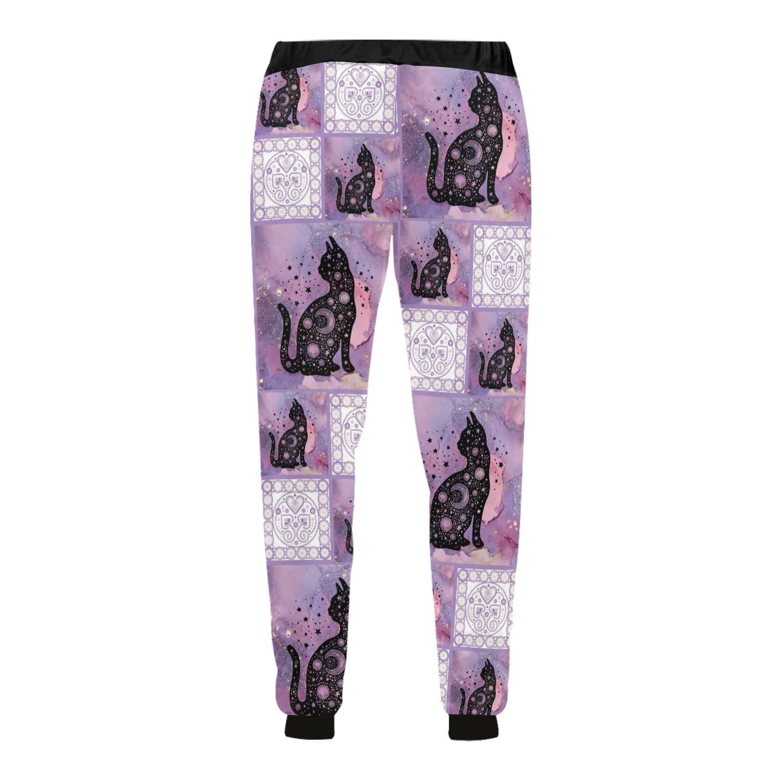 Purple Cosmic Cats Patchwork Pattern Unisex All Over Print Sweatpants (Model L11)