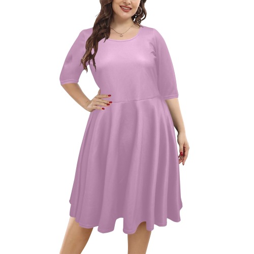 color mauve Half Sleeve Skater Dress (Model D61)