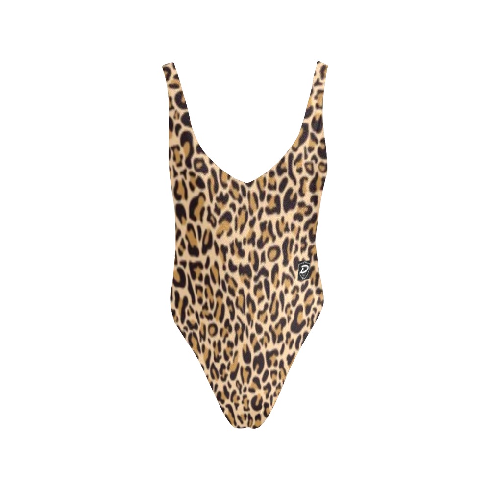 Dionio Clothing - Women's Low Back One Piece Swimsuit (Cheetah) Sexy Low Back One-Piece Swimsuit (Model S09)