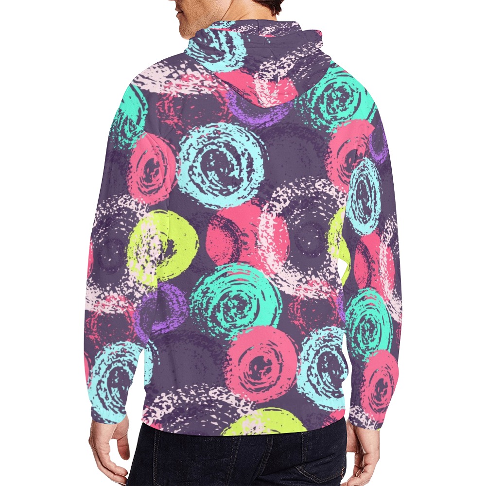 Grungy Retro Circles All Over Print Full Zip Hoodie for Men (Model H14)