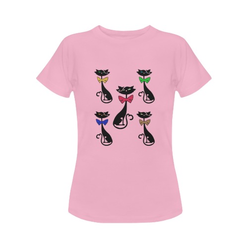 Black Cat with Bow Ties - Pink Women's Classic T-Shirt (Model T17）
