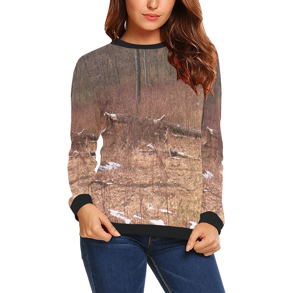 Falling tree in the woods All Over Print Crewneck Sweatshirt for Women (Model H18)