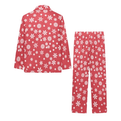Christmas  White Snowflakes on Red Big Girls' V-Neck Long Pajama Set
