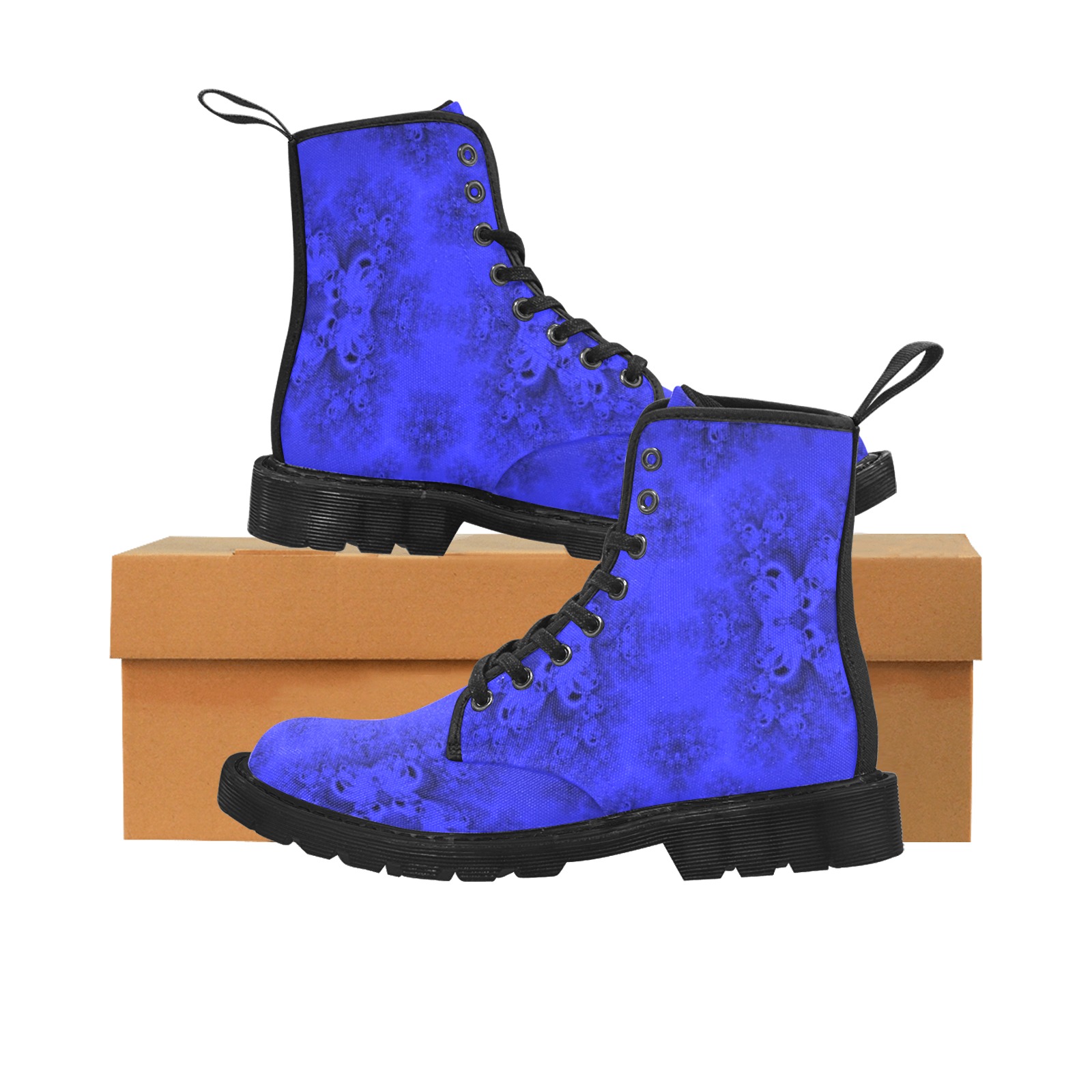 Midnight Blue Gardens Frost Fractal Martin Boots for Women (Black) (Model 1203H)