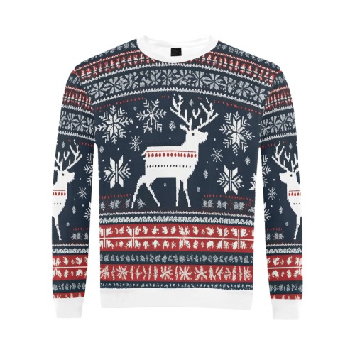 White decorated deers, snowflakes stylish pattern. All Over Print Crewneck Sweatshirt for Men (Model H18)