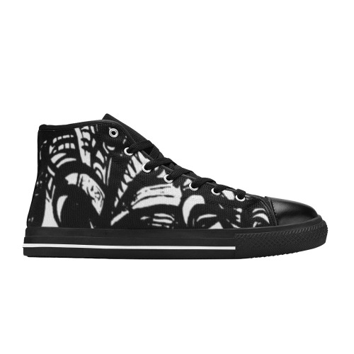Black and White Abstract Graffiti Women's Classic High Top Canvas Shoes (Model 017)