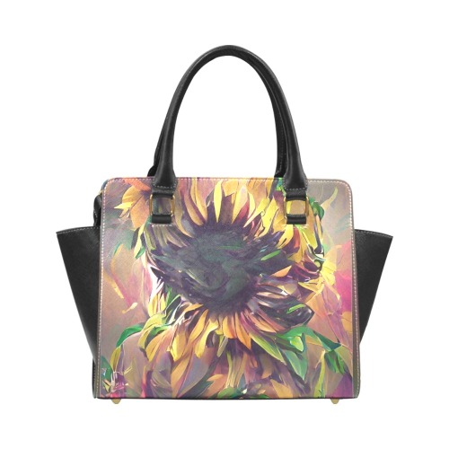 sunflower_TradingCard Rivet Shoulder Handbag (Model 1645)