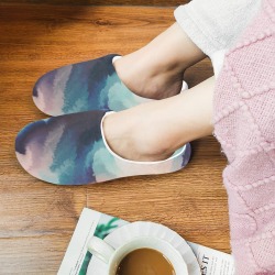 Waves on ocean waves 3c Women's Non-Slip Cotton Slippers (Model 0602)