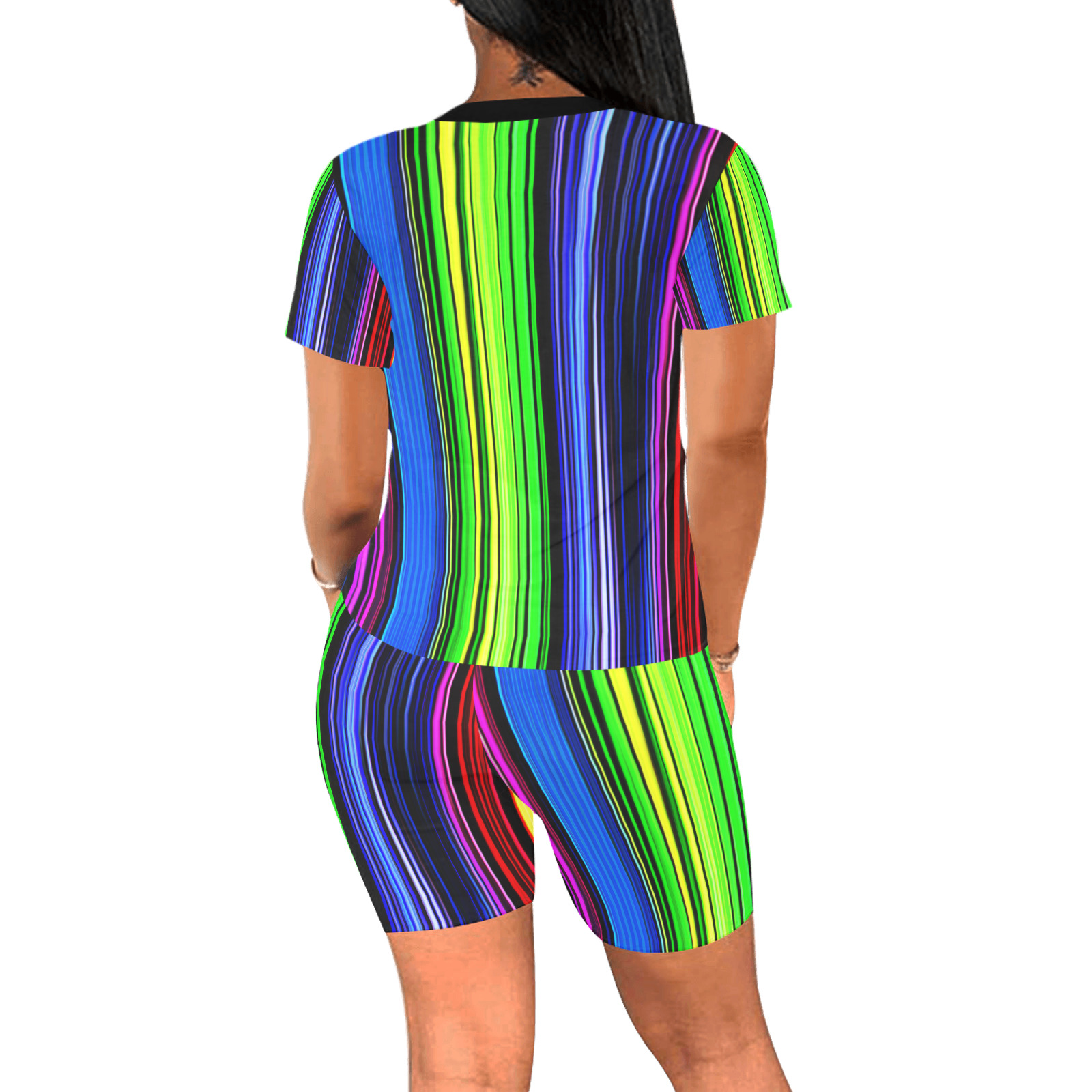 A Rainbow Of Stripes Women's Short Yoga Set