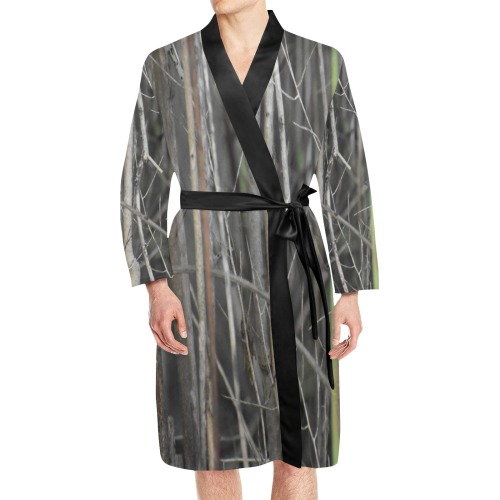 A Wooded Escape Men's Long Sleeve Belted Night Robe (Model H56)