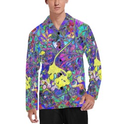 vibrant vintage floral abstract in rainbow colors Men's V-Neck Long Pajama Top