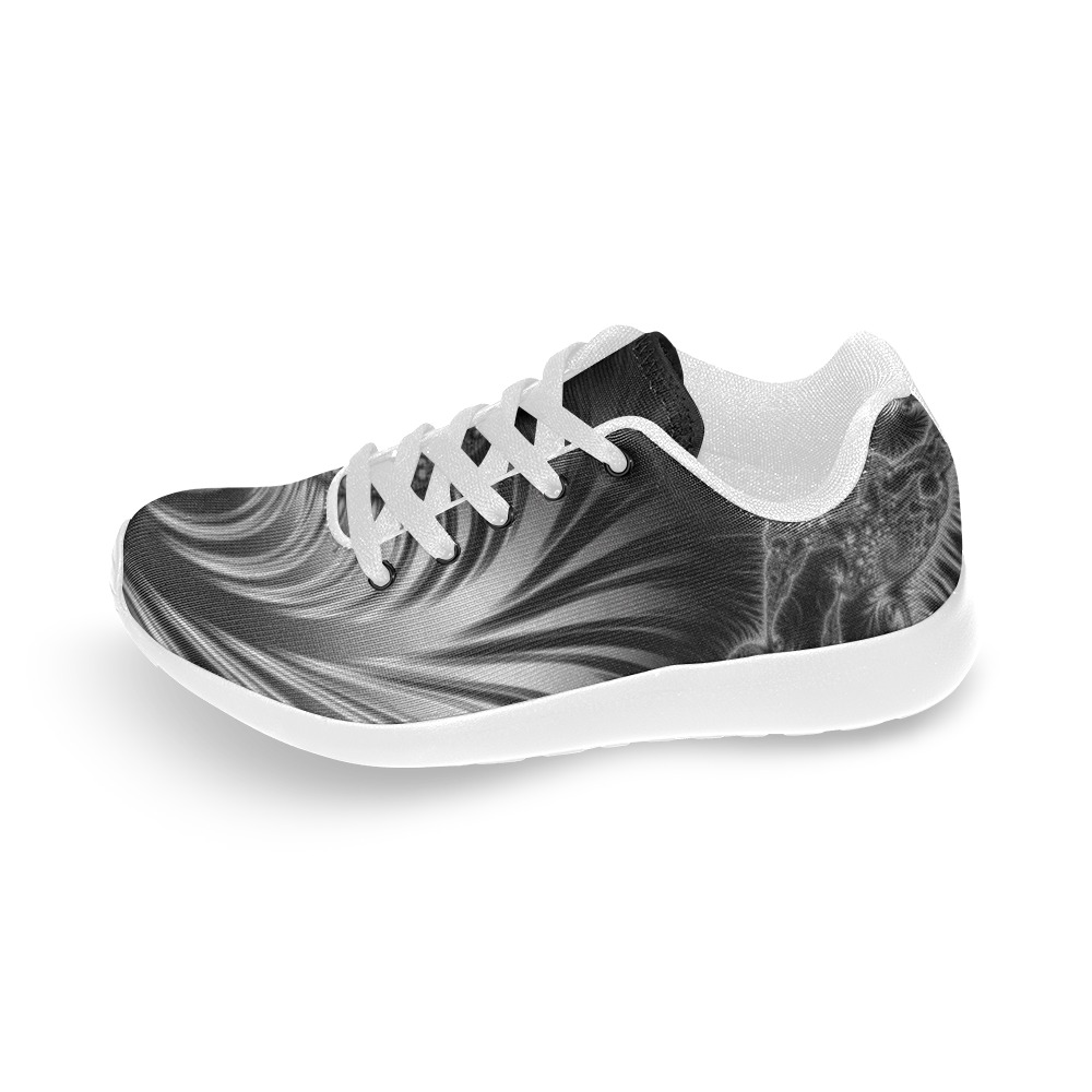 Black and Silver Spiral Fractal Abstract Kid's Running Shoes (Model 020)