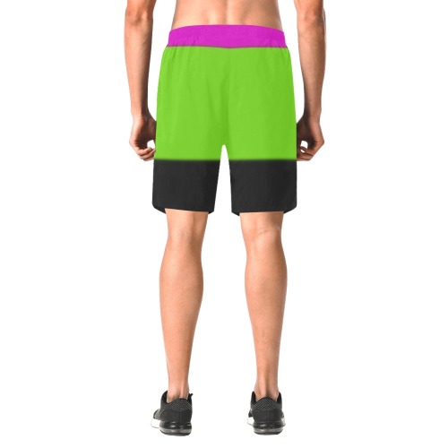 Pink, Green and Black Ombre Men's All Over Print Elastic Beach Shorts (Model L20)