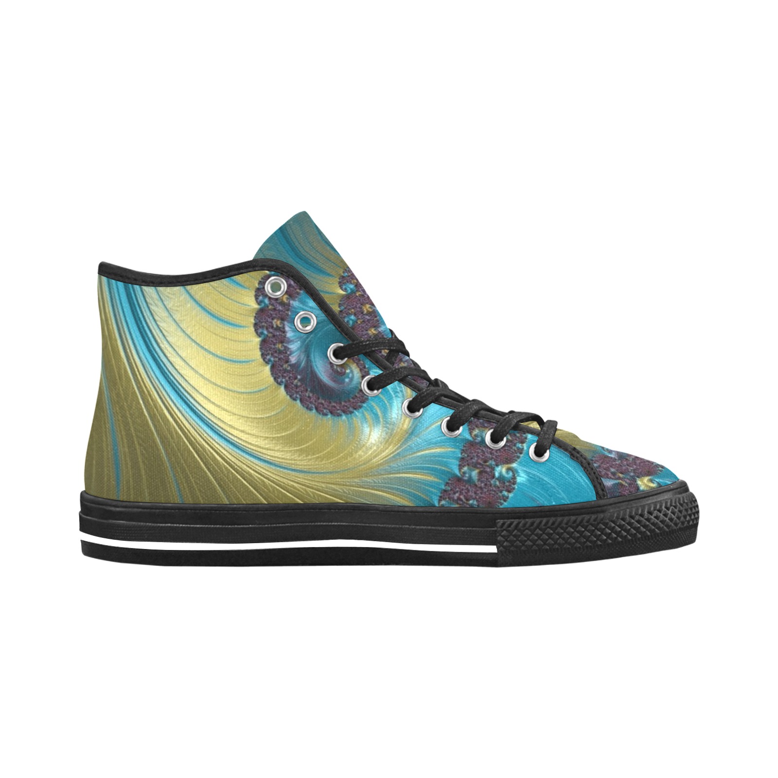 Turquoise and Gold Spiral Fractal Abstract Vancouver H Men's Canvas Shoes (1013-1)