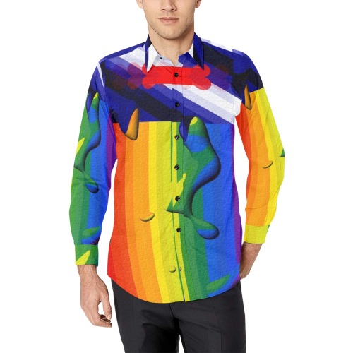 Puppy Pride Flag Pop Art by Nico Bielow Men's All Over Print Casual Dress Shirt (Model T61)