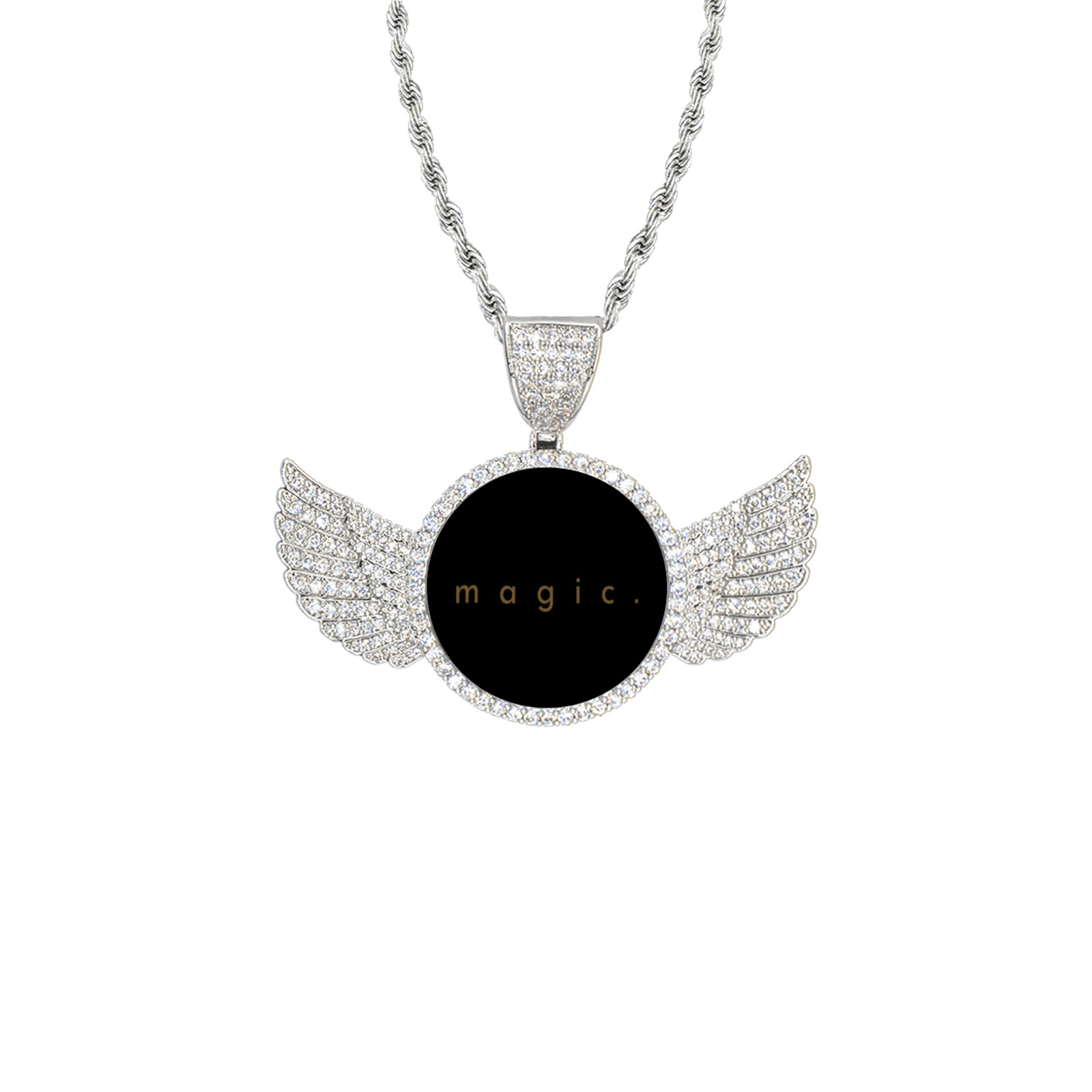 magic. Wings Silver Photo Pendant with Rope Chain