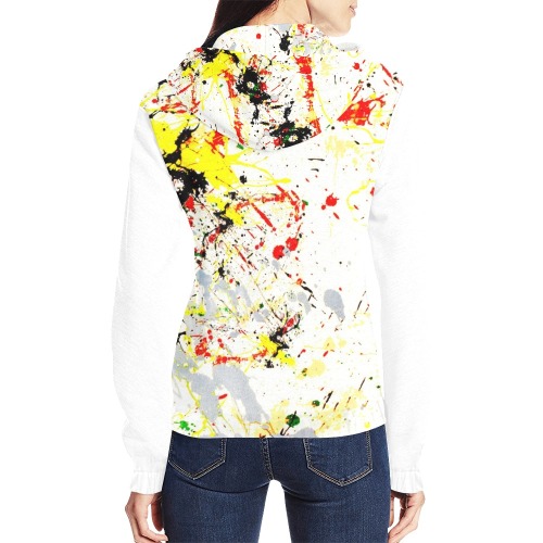 Yellow Paint Splatter - White Sleeves All Over Print Full Zip Hoodie for Women (Model H14)