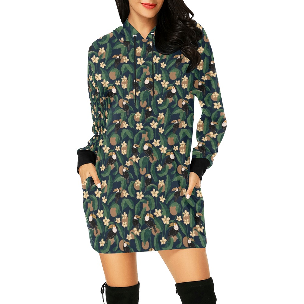 Toucans in the banana trees 85D All Over Print Hoodie Mini Dress (Model H27)