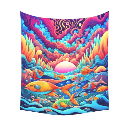 Psychedelic Ocean Cotton Linen Wall Tapestry 51"x 60"