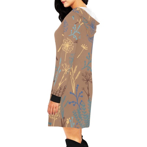 Wildflowers Art on Brown All Over Print Hoodie Mini Dress (Model H27)