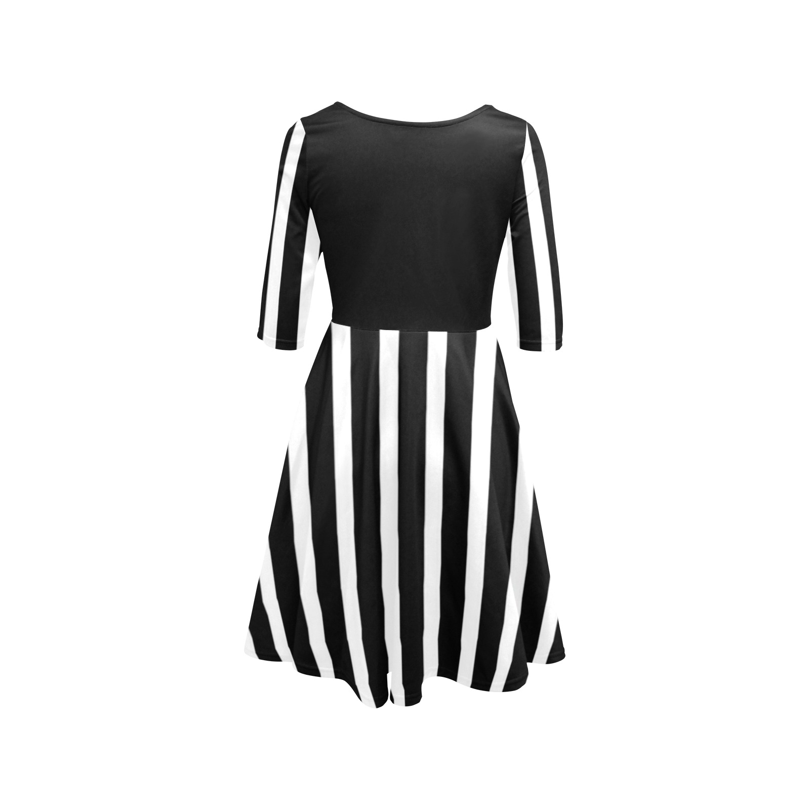 Black and White Stripes Pattern Half Sleeve Skater Dress (Model D61)