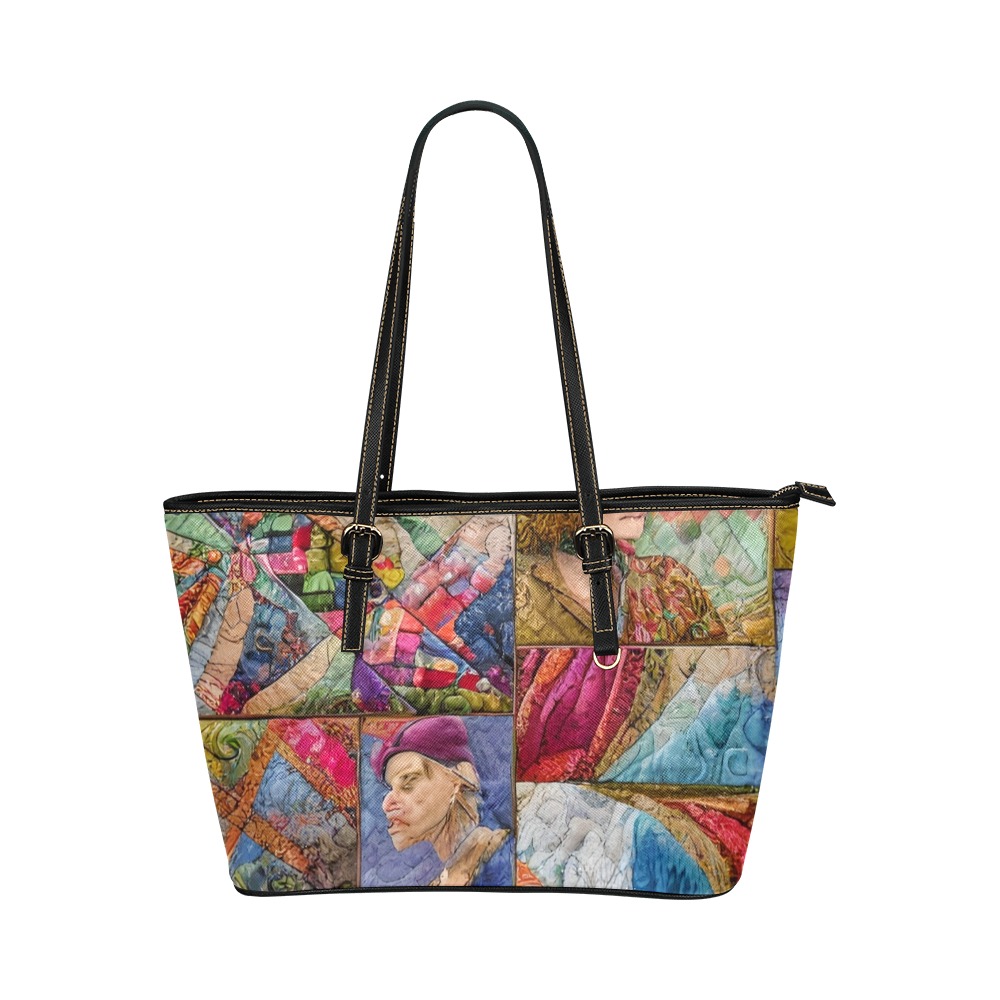 Boho Aesthetic Simulated Quilt Artwork Leather Tote Bag/Large (Model 1651)