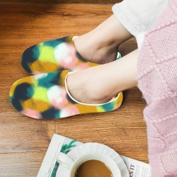 Dots colorful abstract Women's Non-Slip Cotton Slippers (Model 0602)