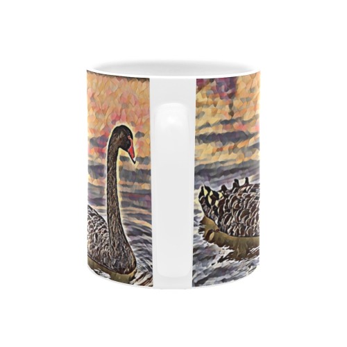 Swan On The River At Sunset (Oil Painting) Custom White Mug (11OZ)