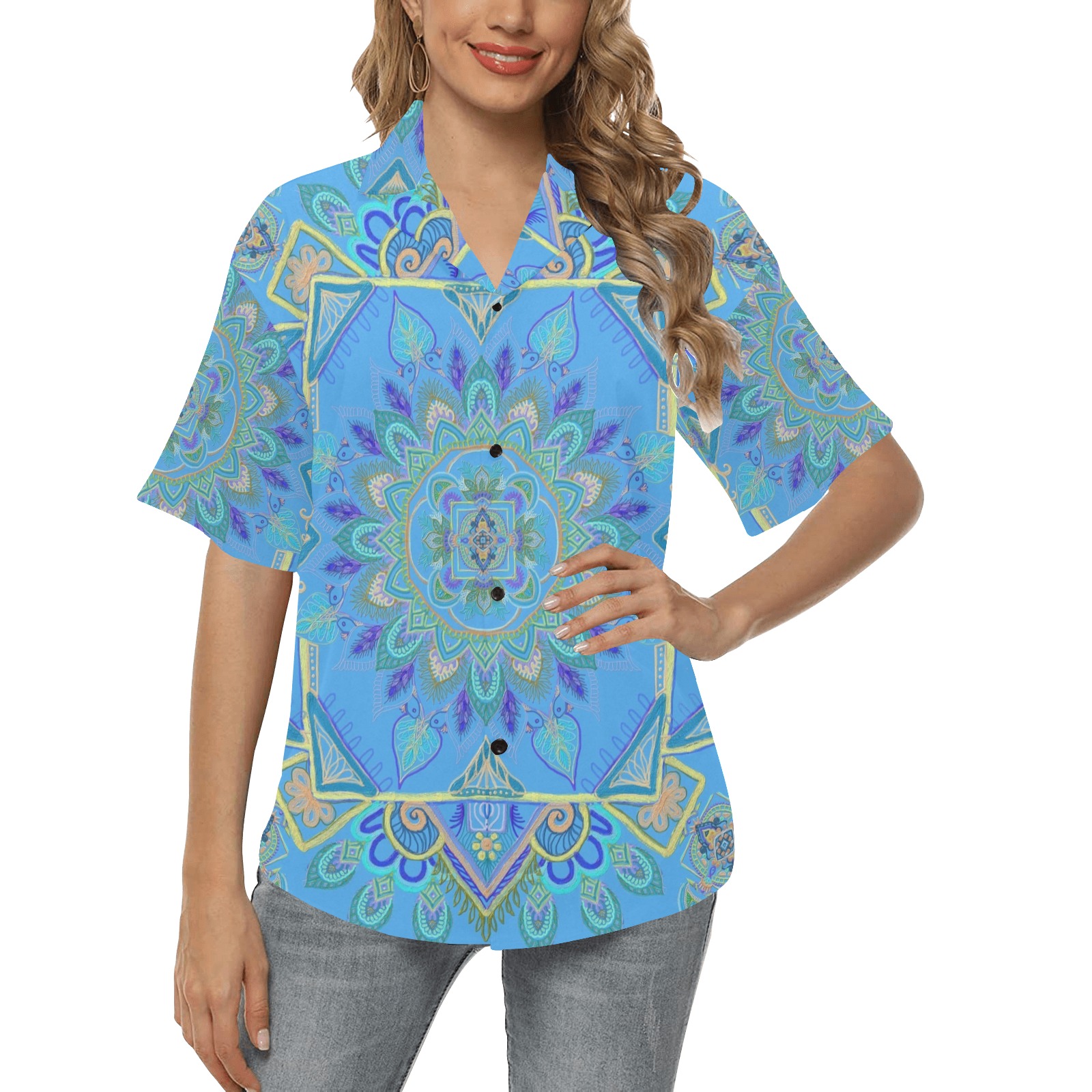 gamba fuxia All Over Print Hawaiian Shirt for Women (Model T58)