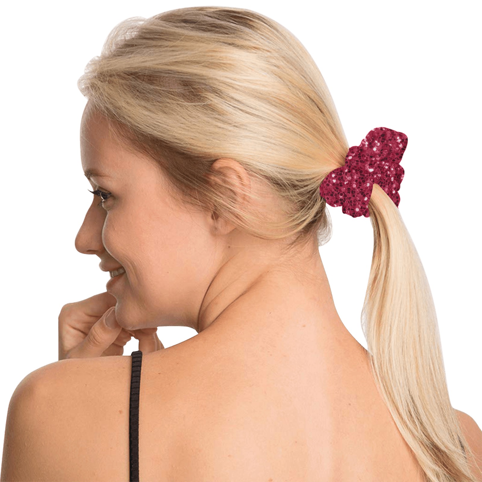 Magenta dark pink red faux sparkles glitter All Over Print Hair Scrunchie