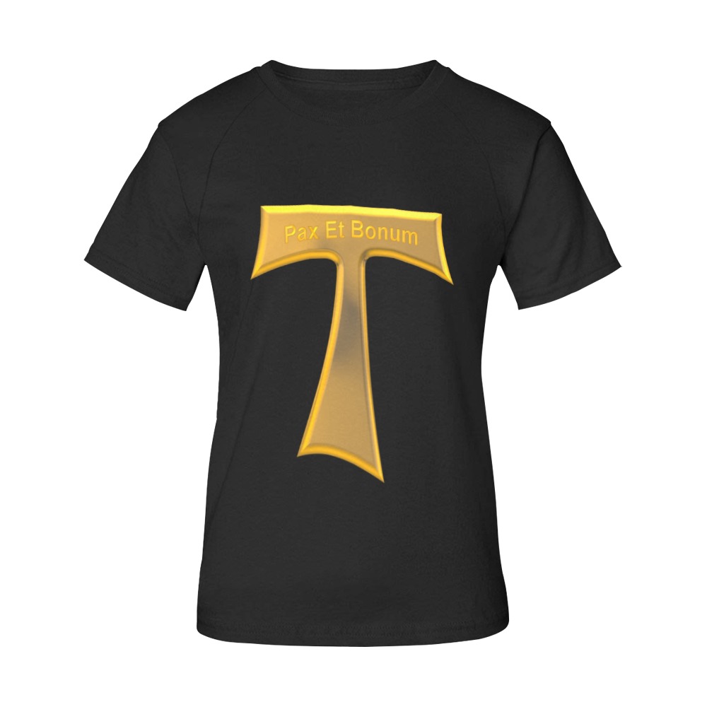 Franciscan Tau Cross Pax Et Bonum Gold  Metallic Women's Raglan T-Shirt/Front Printing (Model T62)
