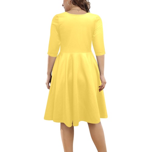 color mustard Half Sleeve Skater Dress (Model D61)