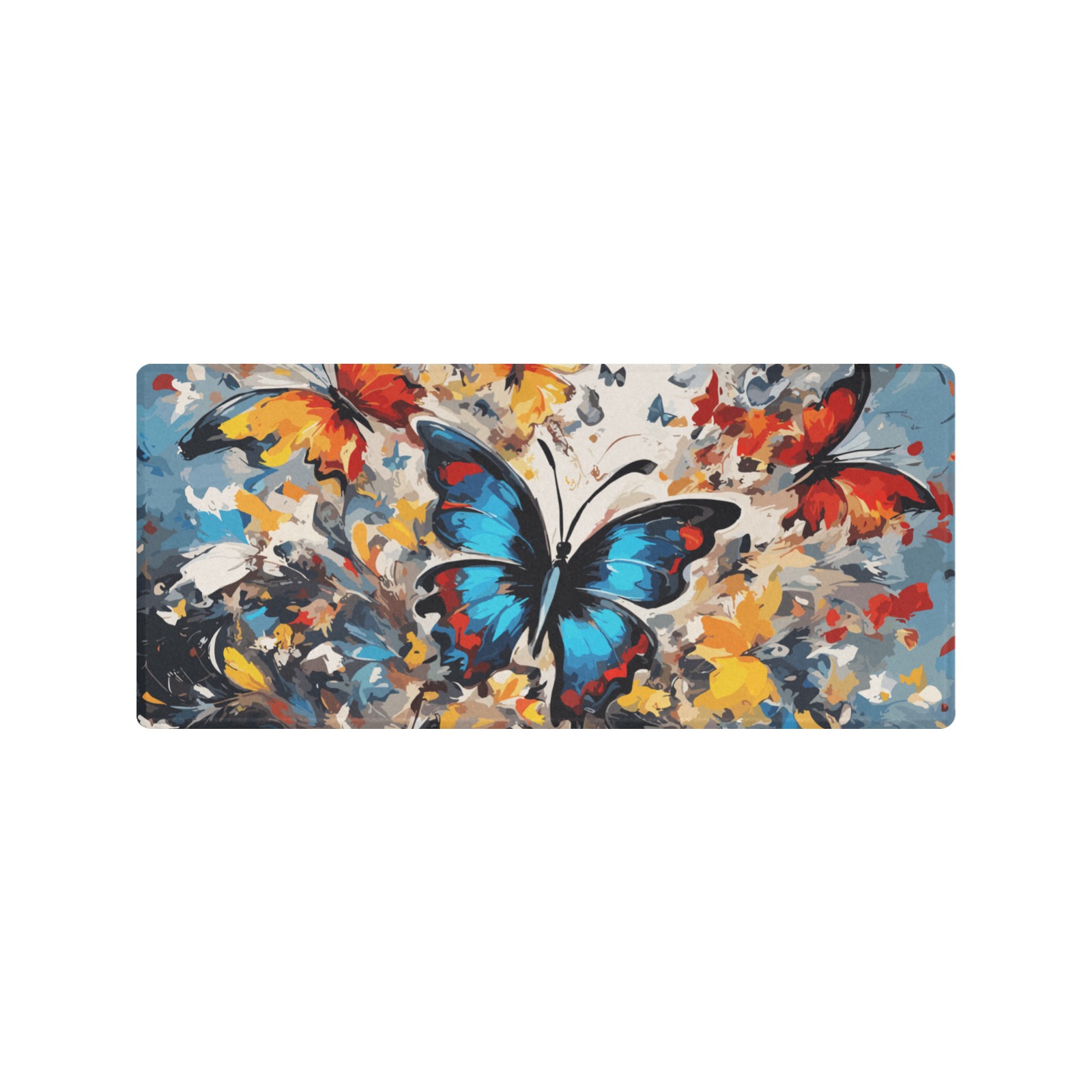 Fantastic blue, red, yellow butterflies art Gaming Mousepad (35"x16")