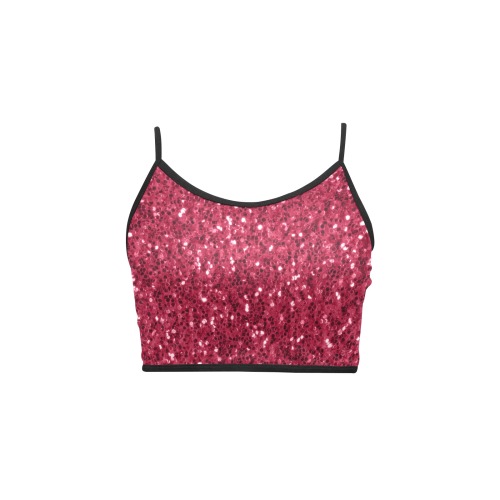 Magenta dark pink red faux sparkles glitter Women's Spaghetti Strap Crop Top (Model T67)