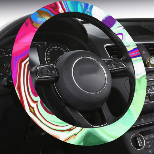 Abstract Liquid Marble Pouring Modern Art Texture Steering Wheel Cover with Anti-Slip Insert
