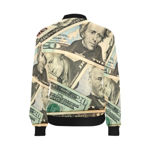 US PAPER CURRENCY All Over Print Bomber Jacket for Women (Model H36)