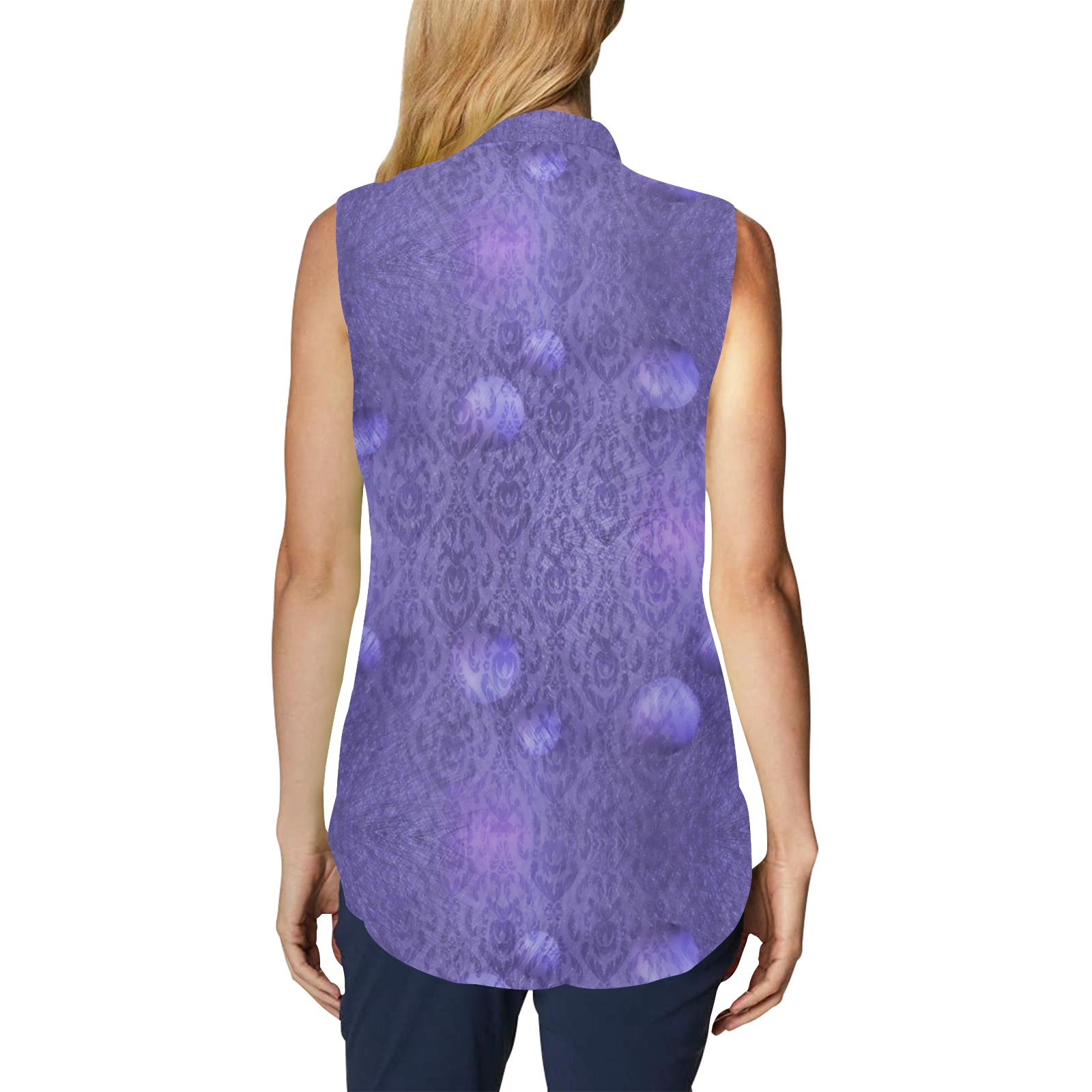 Purple by Nico Bielow Women's Bow Tie V-Neck Sleeveless Shirt (Model T69)