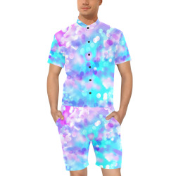 Purple And Blue Bokeh 7518 Men's Short Sleeve Jumpsuit