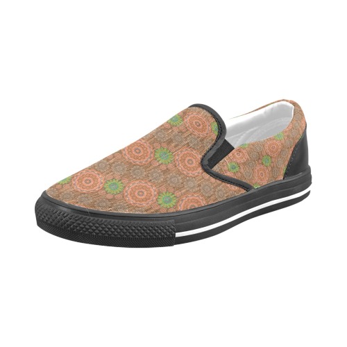 The Orange floral rainy scatter fibers textured Men's Slip-on Canvas Shoes (Model 019)